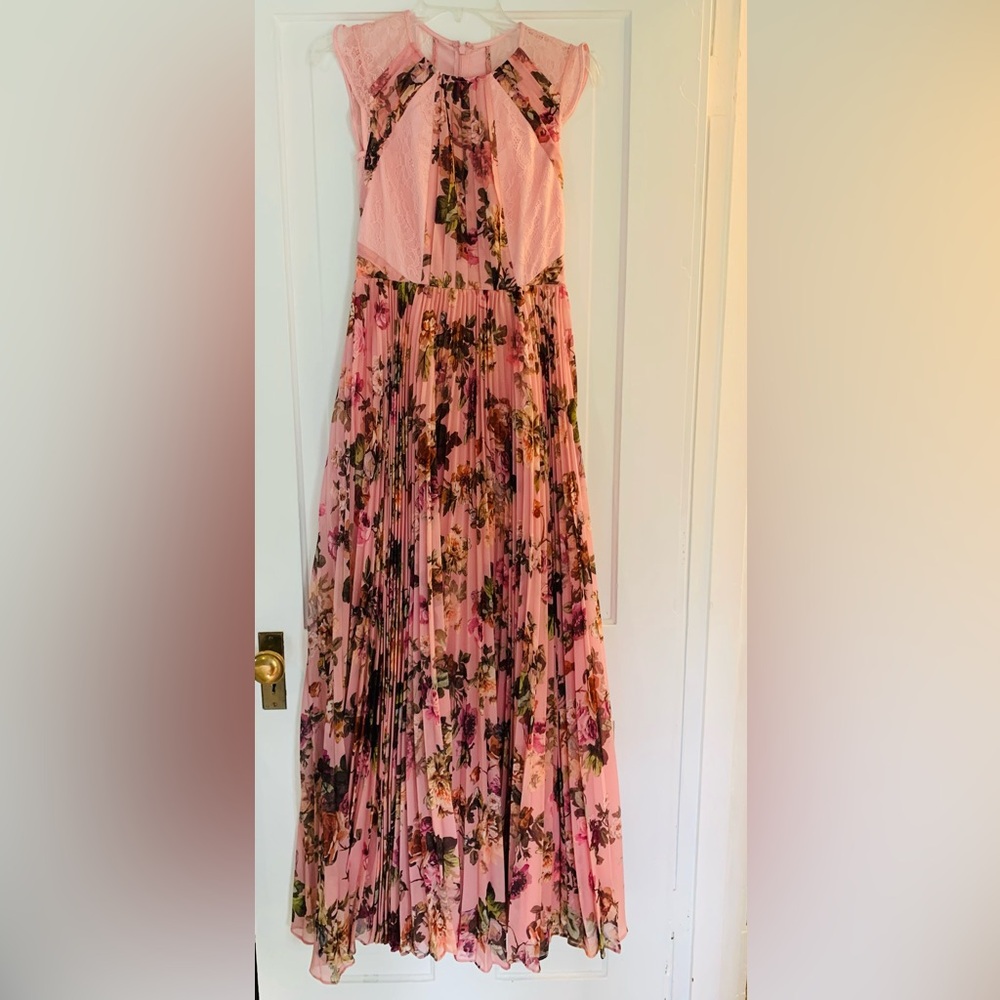 NWT ASOS Pink Floral Maxi Dress with lace detail and pleated skirt